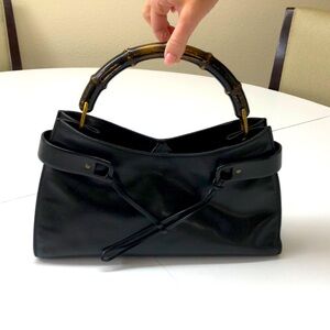 Gucci Black Leather Purse with Bamboo Handle